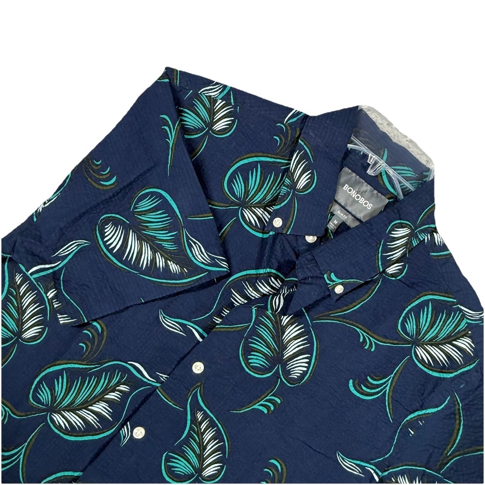 Bonobos Button Up Shirt Mens Medium Navy Blue Slim Fit Floral Flower Hawaiian